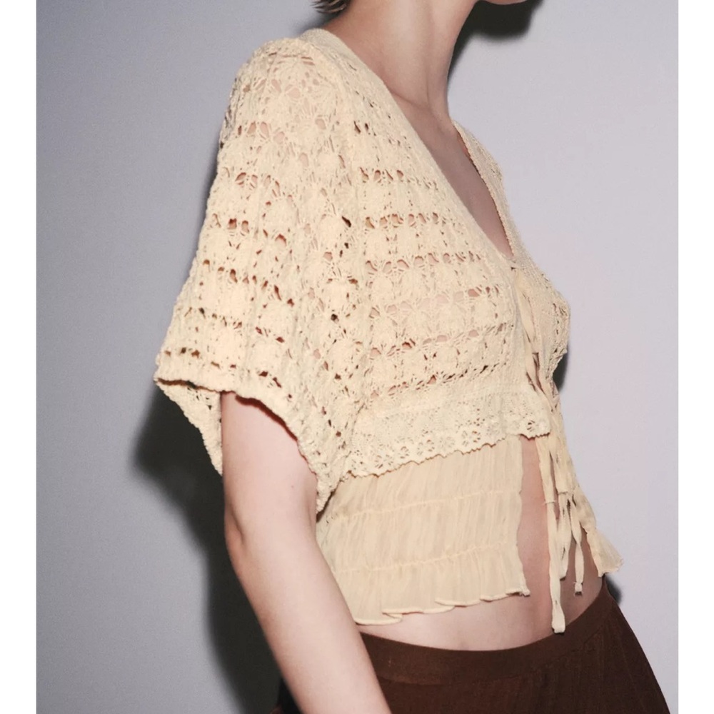 Zara NWT crochet tie front knit cardigan - Picture 8 of 12